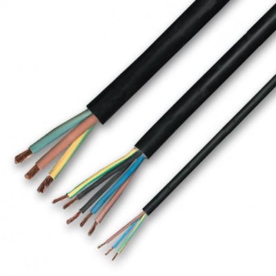 3 x 2.5mm HO7-RNF Rubber mains cable, black, per m